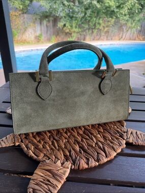 Marlon Firenze Olive Green Suede Leather Satchel Crossbody Bag NWOT